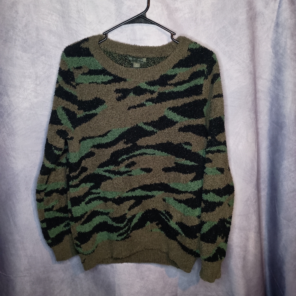 Barefoot Dreams CozyChic Seaside Camo Crewneck Pullover Sweater